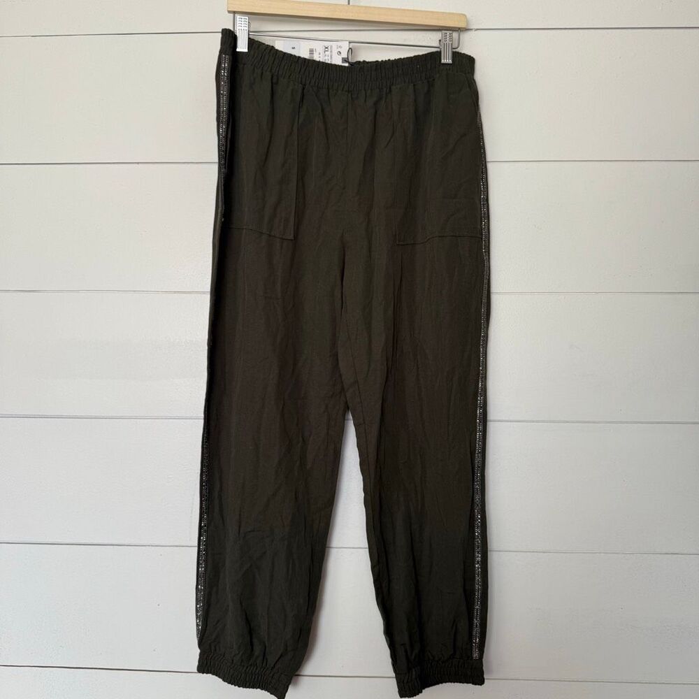 Zara Women’s XL Olive Green Jeweled Pants Ankle New